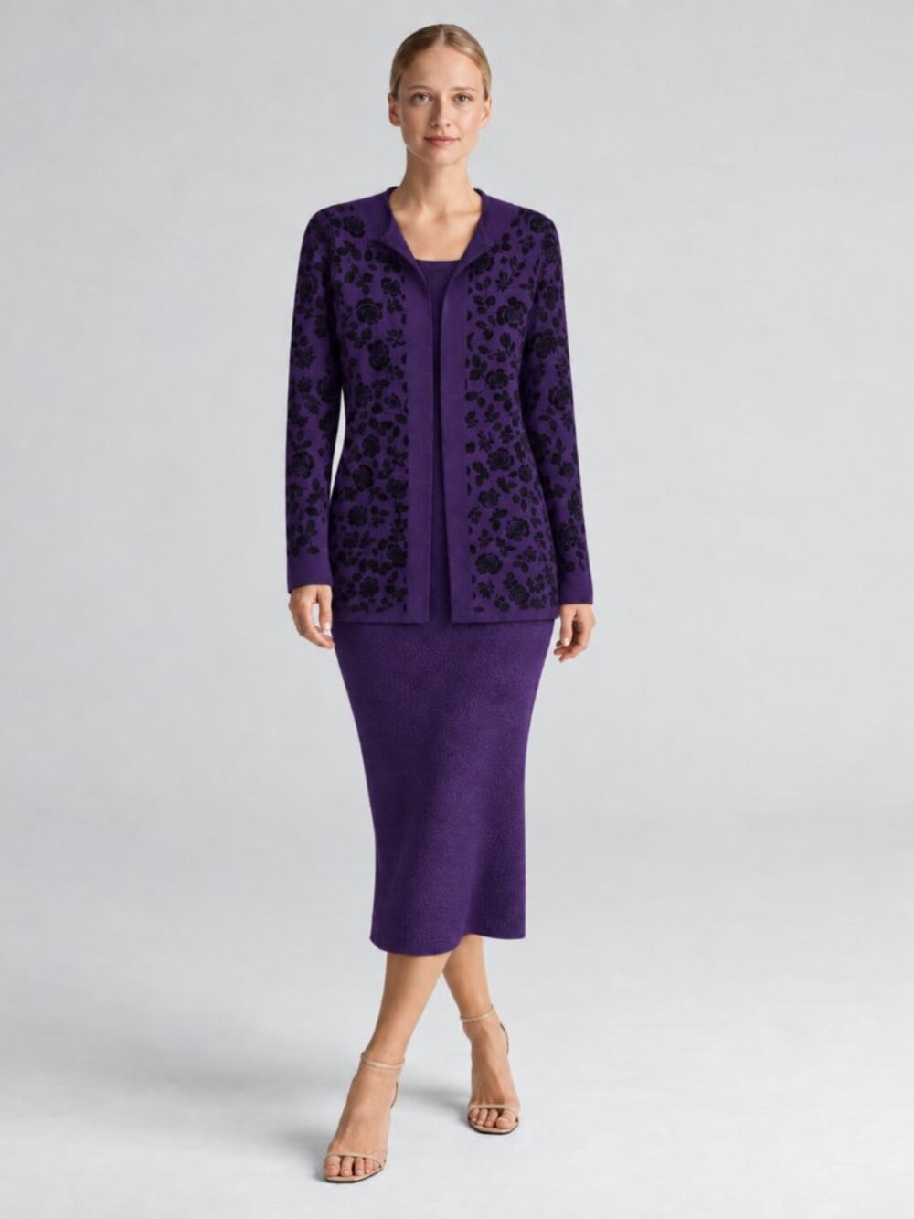 St. John Evening Floral Applique Dark Purple Knit